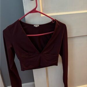 Garage Deep Burgundy V-Neck Crop Top